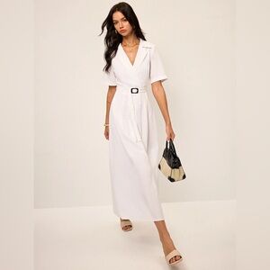 Linen & Blend Belted Pleated Shirt Dress Commense XS CC18